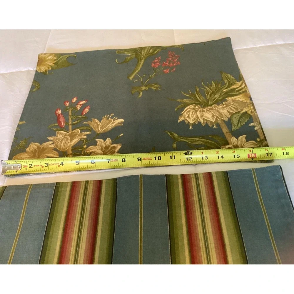 Waverly Sonoma Placemats Sunflower Buckingham Blue Flowered/ Multi-color Stripes